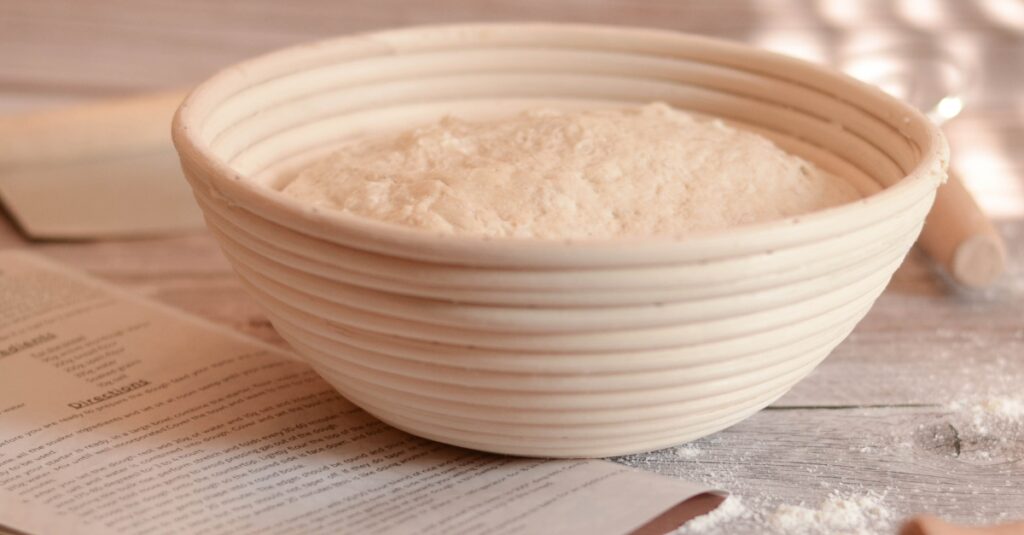 Bowl with sourdough dough resting before baking
